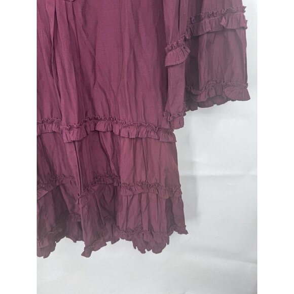 Max Studio Tiered Peasant Prairie Dress Women XS Burgundy Cottage Victorian Boho - Picture 9 of 10